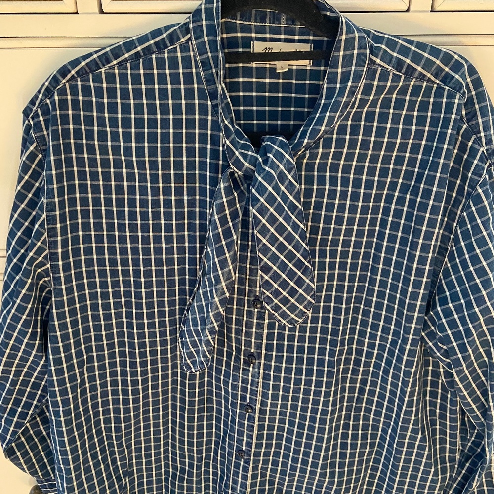 Madewell checked tie neck button down